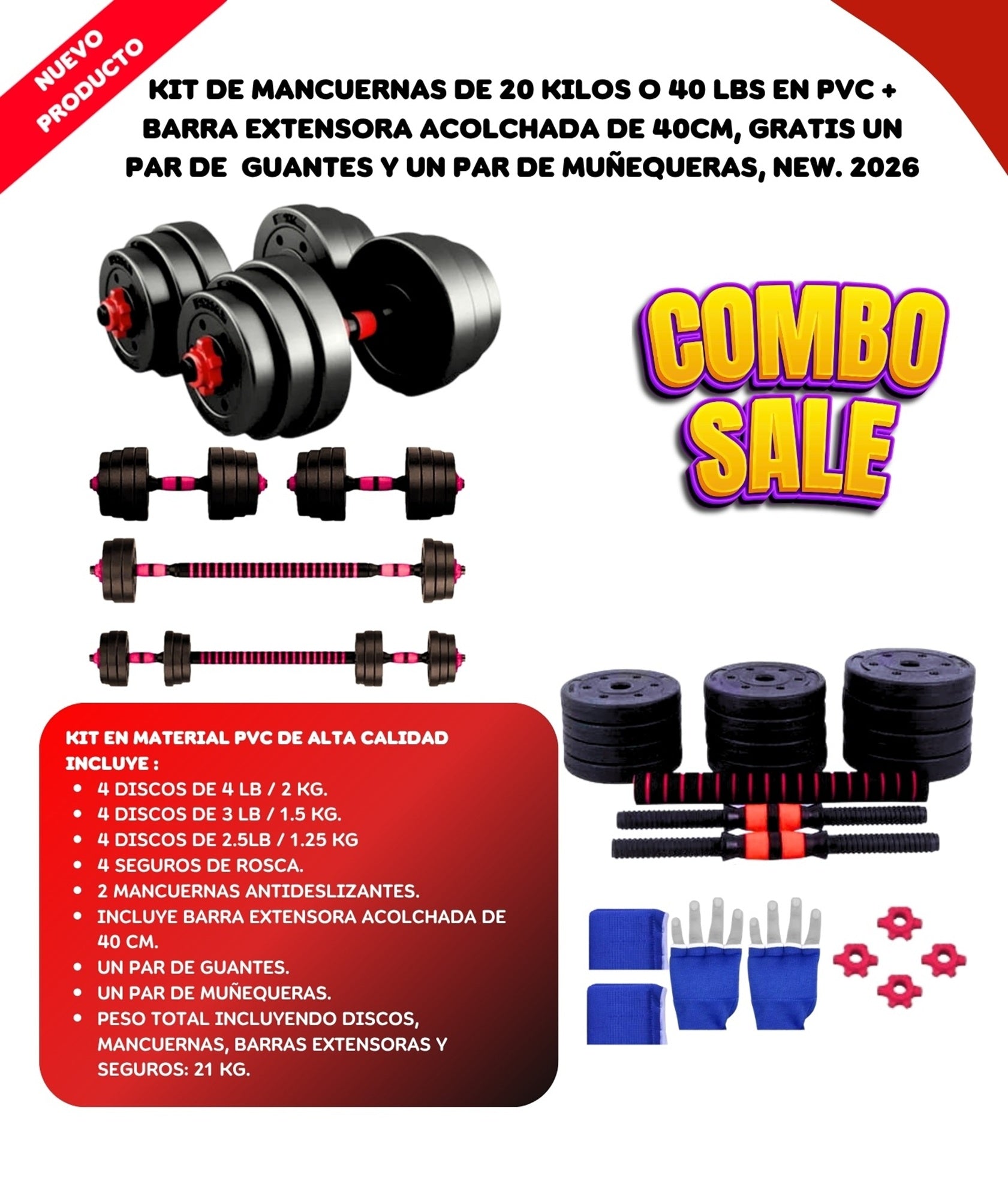 Kit de pesas 20 Kg (mancuernas)